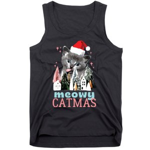 Meowy Catmas Funny Christmas Cat Meme Ugly Xmas Gift Cute Tank Top