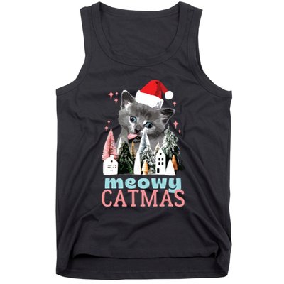Meowy Catmas Funny Christmas Cat Meme Ugly Xmas Gift Cute Tank Top