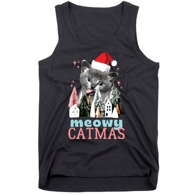 Meowy Catmas Funny Christmas Cat Meme Ugly Xmas Gift Cute Tank Top