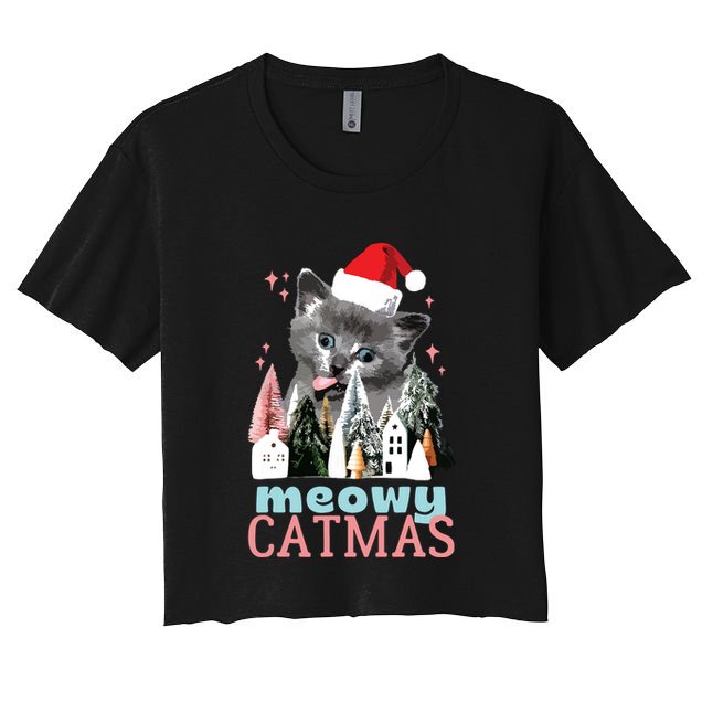 Meowy Catmas Funny Christmas Cat Meme Ugly Xmas Gift Cute Crop Top