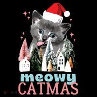 Meowy Catmas Funny Christmas Cat Meme Ugly Xmas Gift Cute Kids T-Shirt