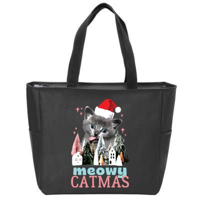 Meowy Catmas Funny Christmas Cat Meme Ugly Xmas Gift Cute Zip Tote Bag