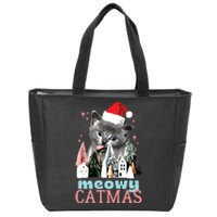 Meowy Catmas Funny Christmas Cat Meme Ugly Xmas Gift Cute Zip Tote Bag