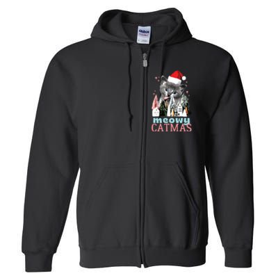 Meowy Catmas Funny Christmas Cat Meme Ugly Xmas Gift Cute Full Zip Hoodie