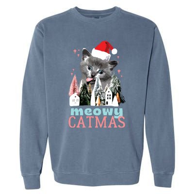 Meowy Catmas Funny Christmas Cat Meme Ugly Xmas Gift Cute Garment-Dyed Sweatshirt