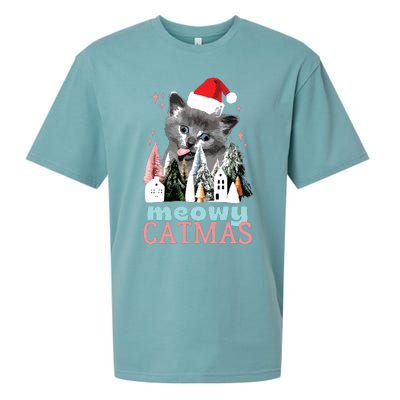 Meowy Catmas Funny Christmas Cat Meme Ugly Xmas Gift Cute Sueded Cloud Jersey T-Shirt