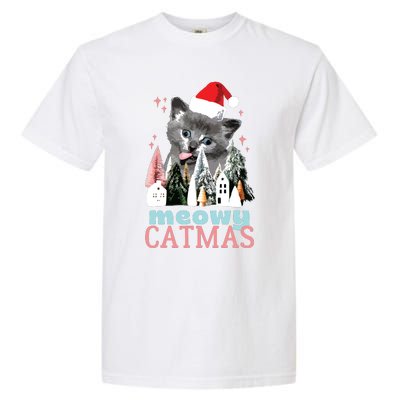 Meowy Catmas Funny Christmas Cat Meme Ugly Xmas Gift Cute Garment-Dyed Heavyweight T-Shirt