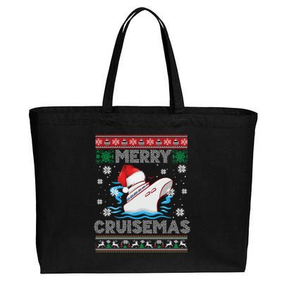 Merry Cruisemas Funny Cruise Ship Family Ugly Christmas Cotton Canvas Jumbo Tote