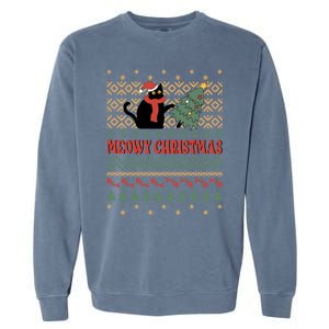 Meowy Christmas Funny Gift Garment-Dyed Sweatshirt