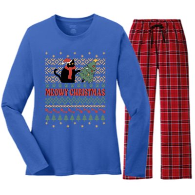 Meowy Christmas Funny Gift Women's Long Sleeve Flannel Pajama Set 