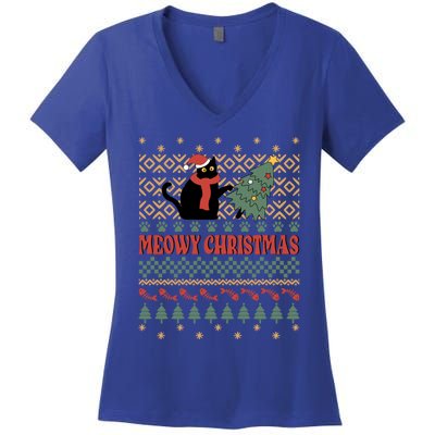 Meowy Christmas Funny Gift Women's V-Neck T-Shirt