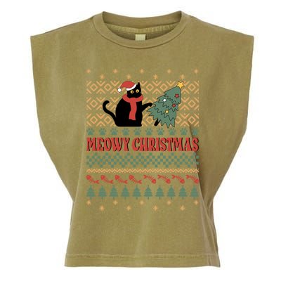 Meowy Christmas Funny Gift Garment-Dyed Women's Muscle Tee