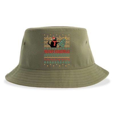 Meowy Christmas Funny Gift Sustainable Bucket Hat