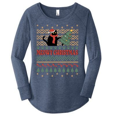 Meowy Christmas Funny Gift Women's Perfect Tri Tunic Long Sleeve Shirt