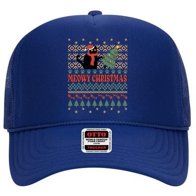 Meowy Christmas Funny Gift High Crown Mesh Back Trucker Hat