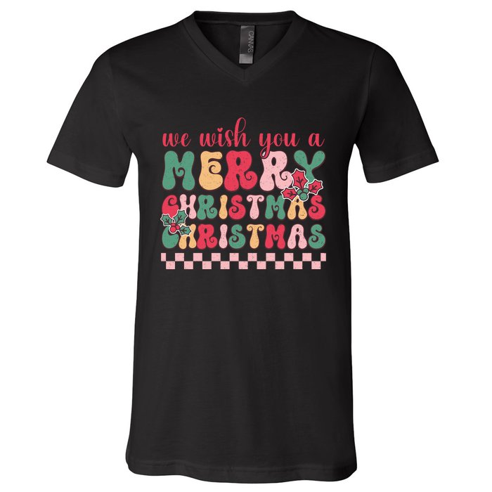 Merry Christmas Festive Greetings V-Neck T-Shirt