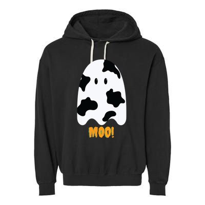 Moo! Cute Funny Cow Print Ghost Halloween Garment-Dyed Fleece Hoodie
