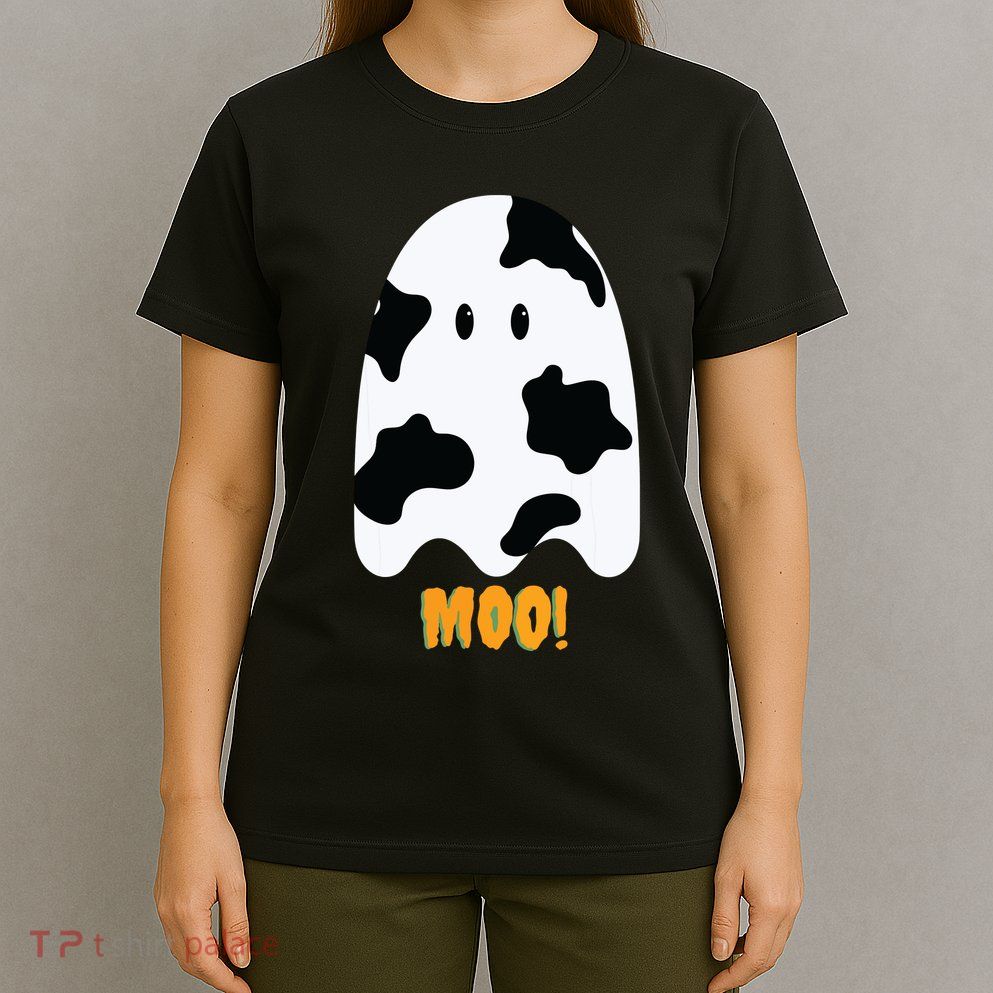 Moo! Cute Funny Cow Print Ghost Halloween T-Shirt