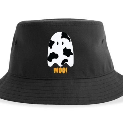 Moo! Cute Funny Cow Print Ghost Halloween Sustainable Bucket Hat
