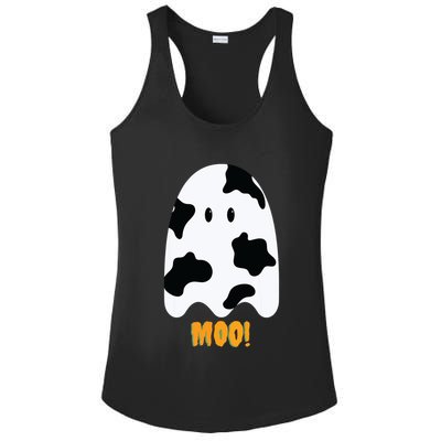 Moo! Cute Funny Cow Print Ghost Halloween Ladies PosiCharge Competitor Racerback Tank