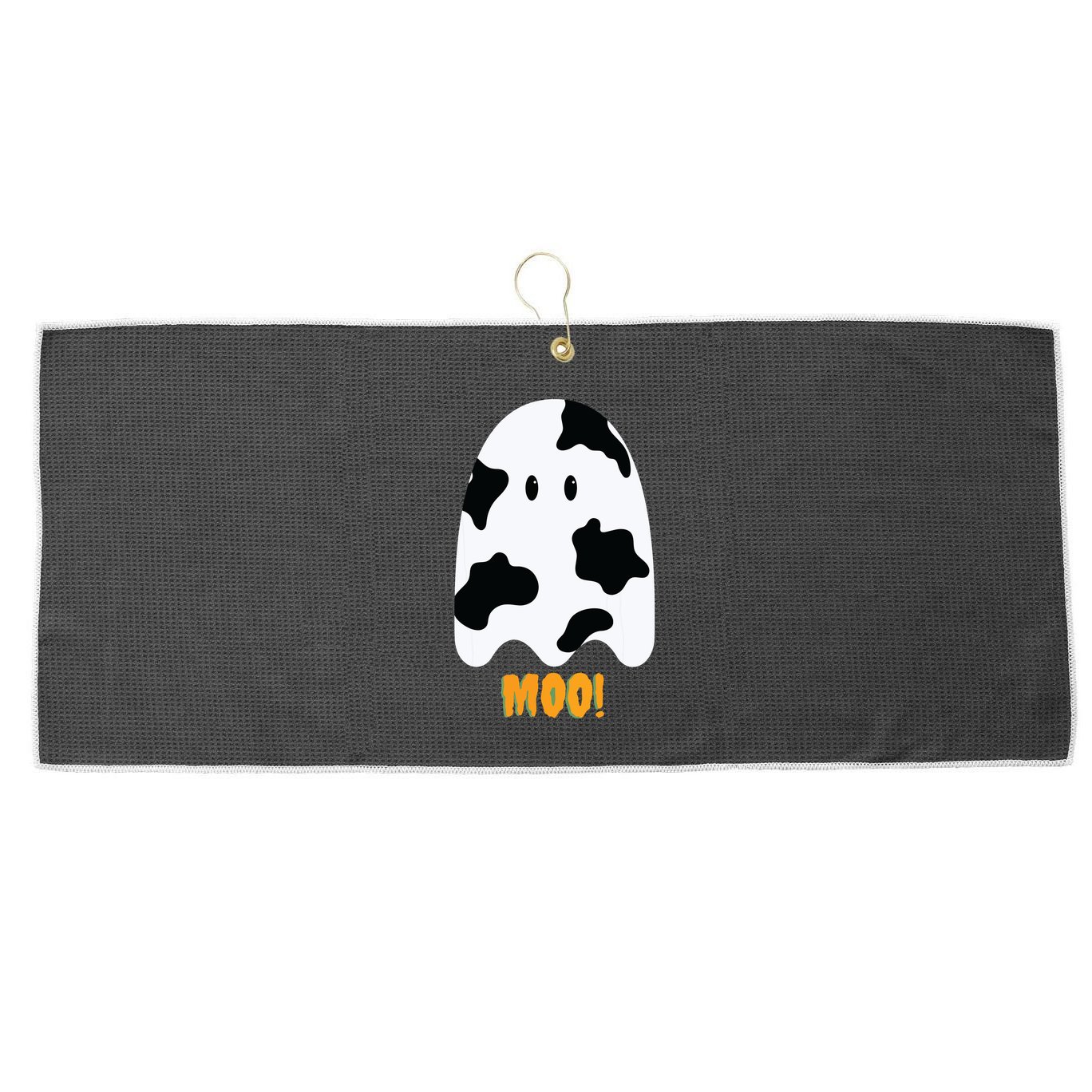 Moo! Cute Funny Cow Print Ghost Halloween Large Microfiber Waffle Golf Towel