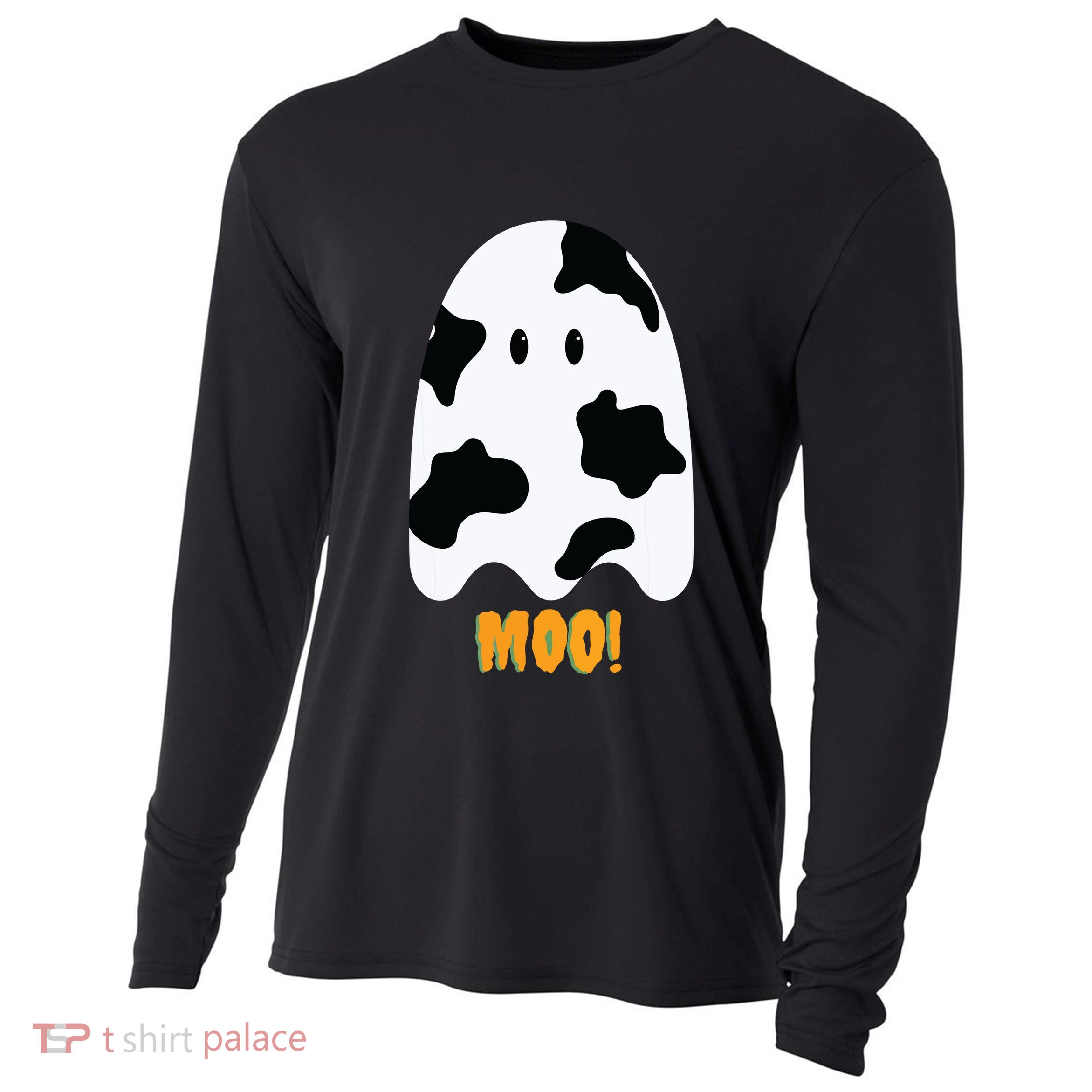 Moo! Cute Funny Cow Print Ghost Halloween Cooling Performance Long Sleeve Crew