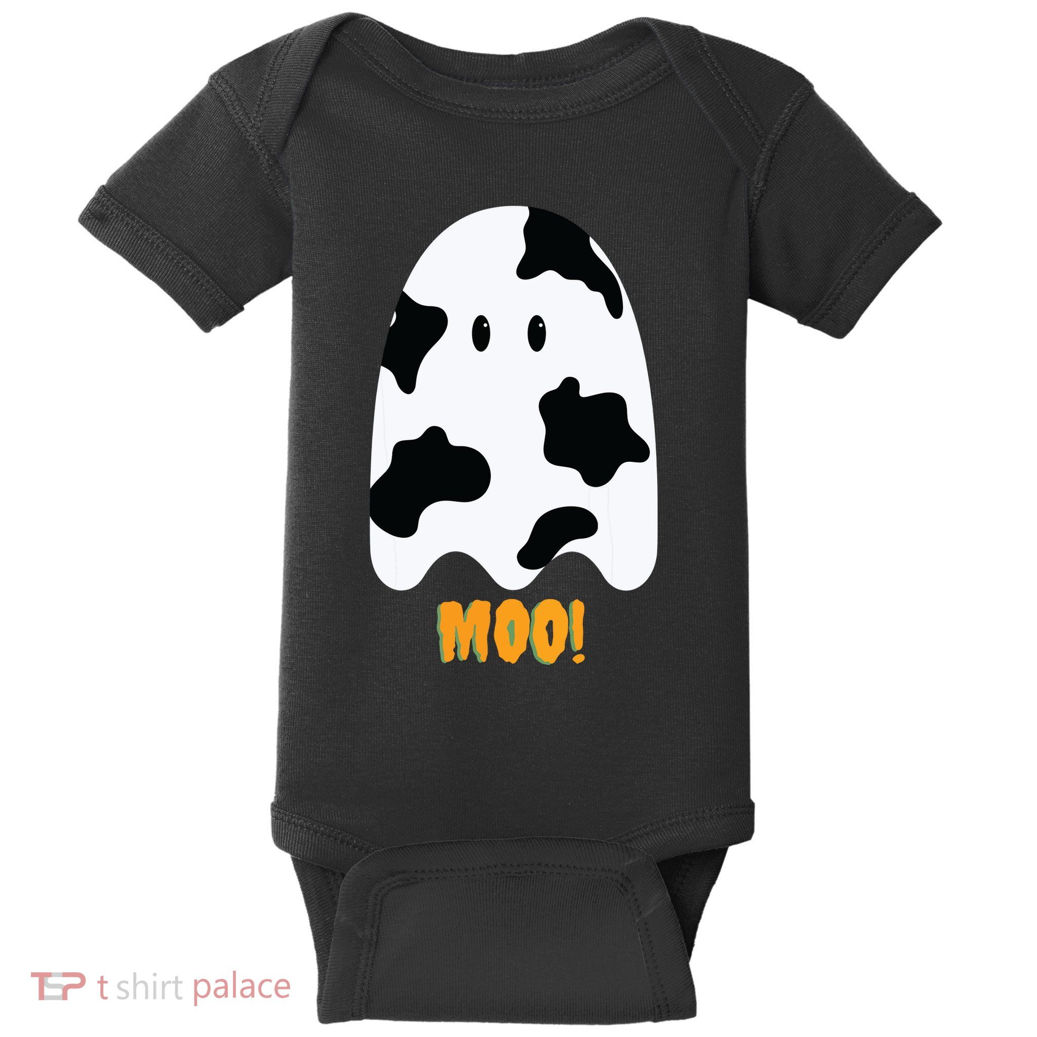 Moo! Cute Funny Cow Print Ghost Halloween Baby Bodysuit