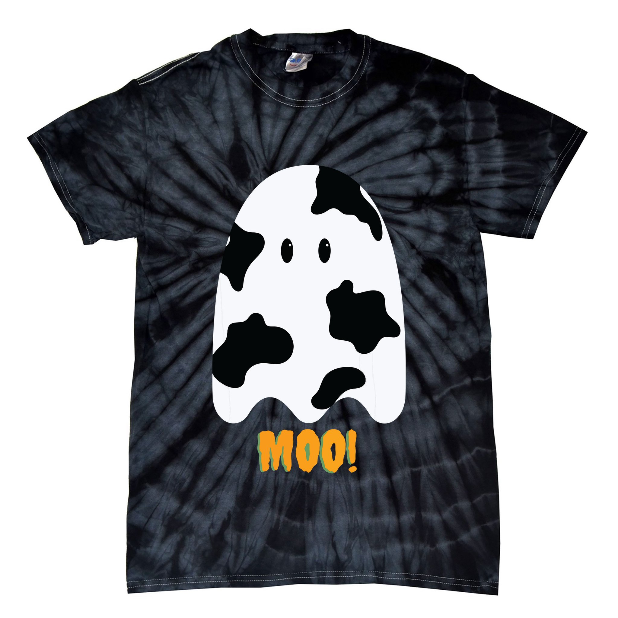 Moo! Cute Funny Cow Print Ghost Halloween Tie-Dye T-Shirt
