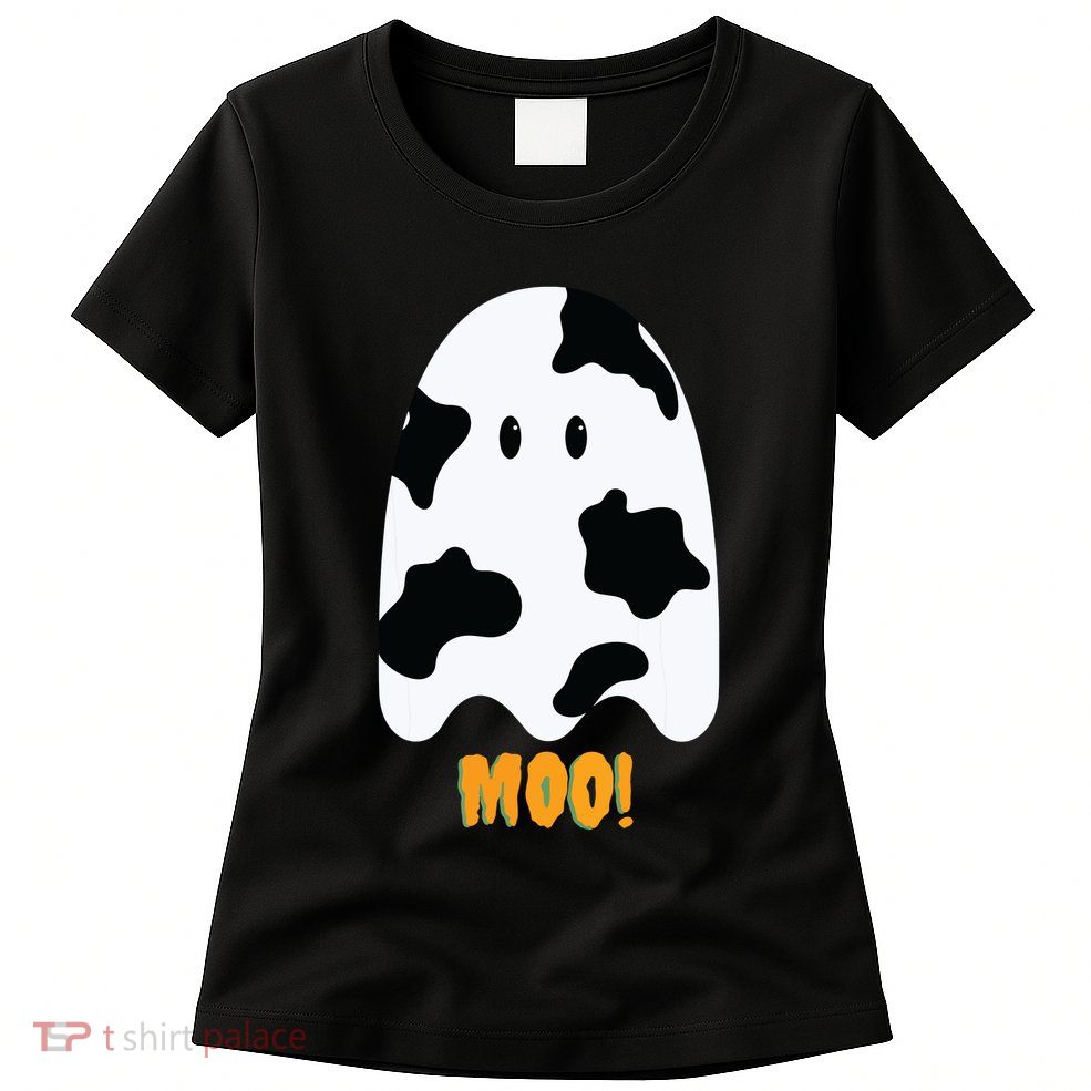 Moo! Cute Funny Cow Print Ghost Halloween Womens T-Shirt
