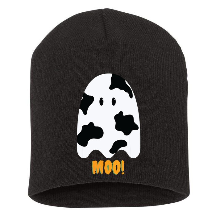 Moo! Cute Funny Cow Print Ghost Halloween Short Acrylic Beanie