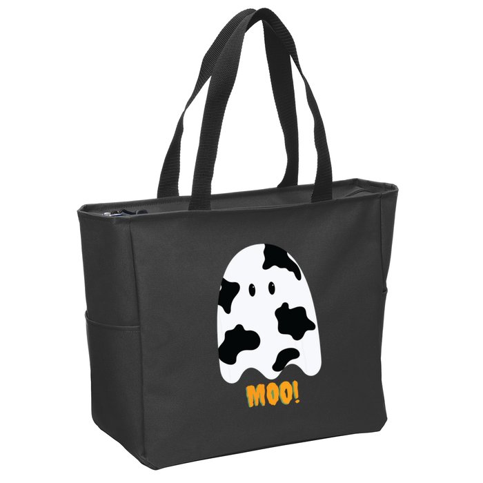Moo! Cute Funny Cow Print Ghost Halloween Zip Tote Bag