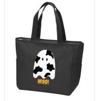 Moo! Cute Funny Cow Print Ghost Halloween Zip Tote Bag