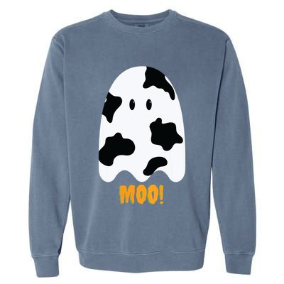 Moo! Cute Funny Cow Print Ghost Halloween Garment-Dyed Sweatshirt