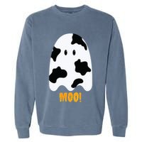 Moo! Cute Funny Cow Print Ghost Halloween Garment-Dyed Sweatshirt