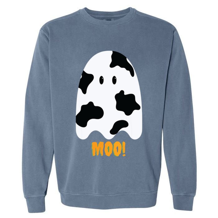 Moo! Cute Funny Cow Print Ghost Halloween Garment-Dyed Sweatshirt