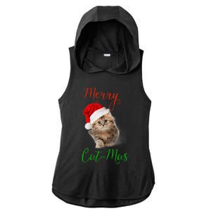 Merry Catmas Funny Christmas Holiday  Cat Kitten Ladies PosiCharge Tri-Blend Wicking Draft Hoodie Tank