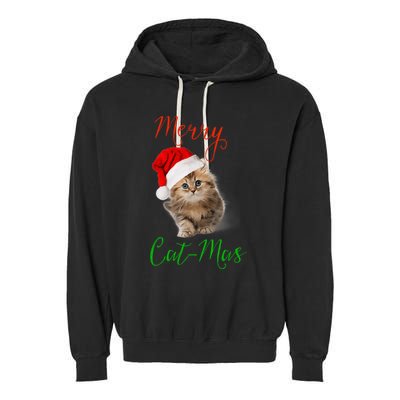 Merry Catmas Funny Christmas Holiday  Cat Kitten Garment-Dyed Fleece Hoodie