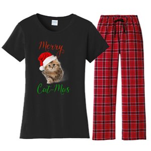 Merry Catmas Funny Christmas Holiday  Cat Kitten Women's Flannel Pajama Set