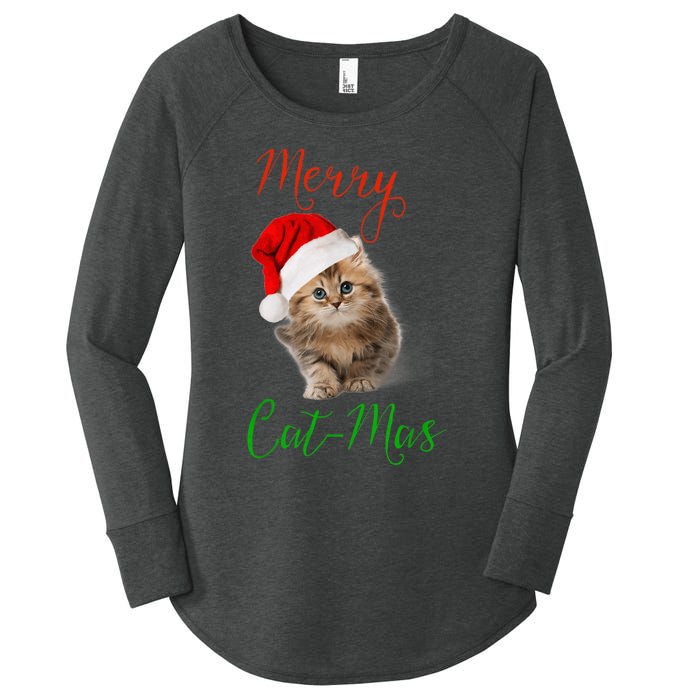 Merry Catmas Funny Christmas Holiday  Cat Kitten Women's Perfect Tri Tunic Long Sleeve Shirt