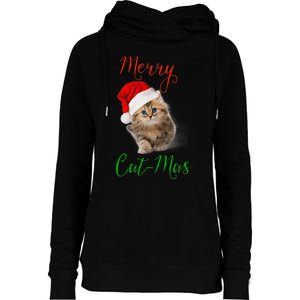 Merry Catmas Funny Christmas Holiday  Cat Kitten Womens Funnel Neck Pullover Hood