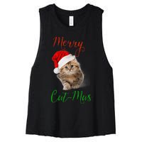 Merry Catmas Funny Christmas Holiday  Cat Kitten Women's Racerback Cropped Tank