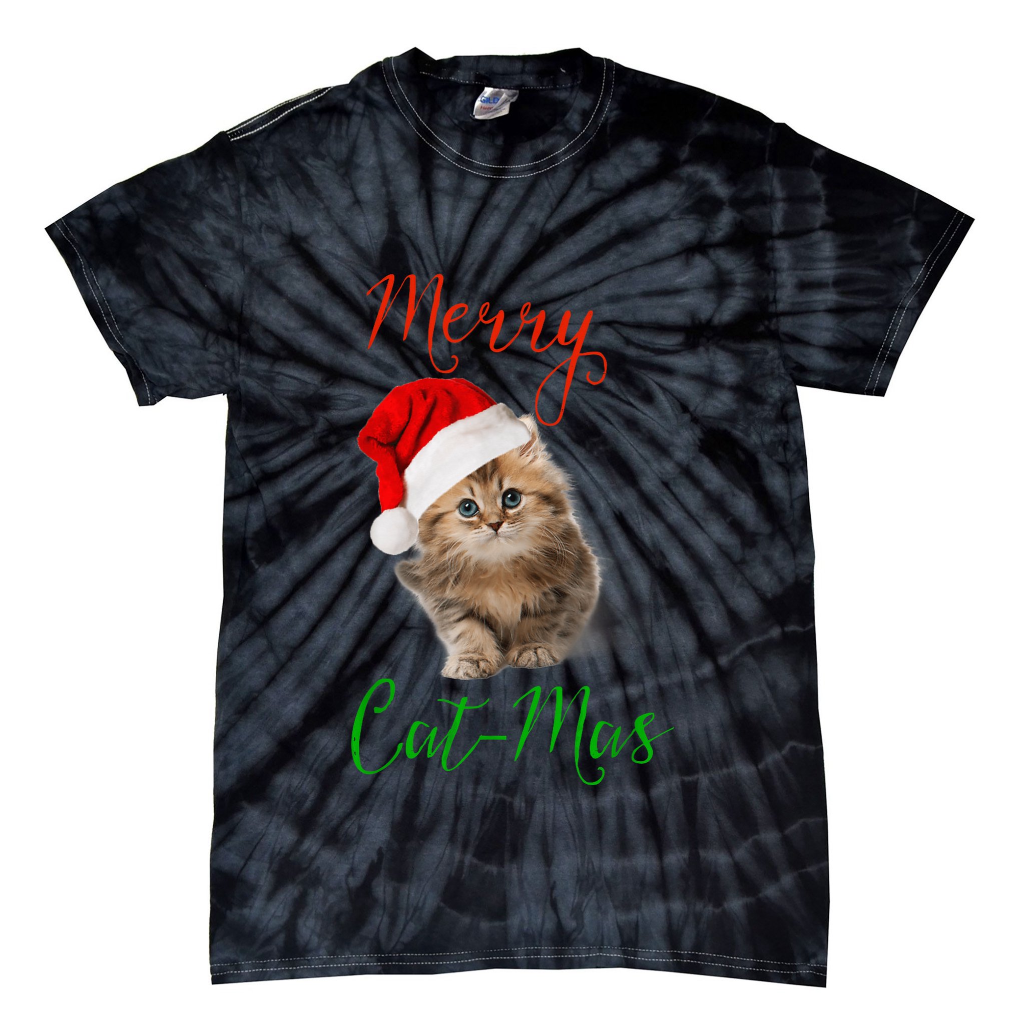 Merry Catmas Funny Christmas Holiday  Cat Kitten Tie-Dye T-Shirt