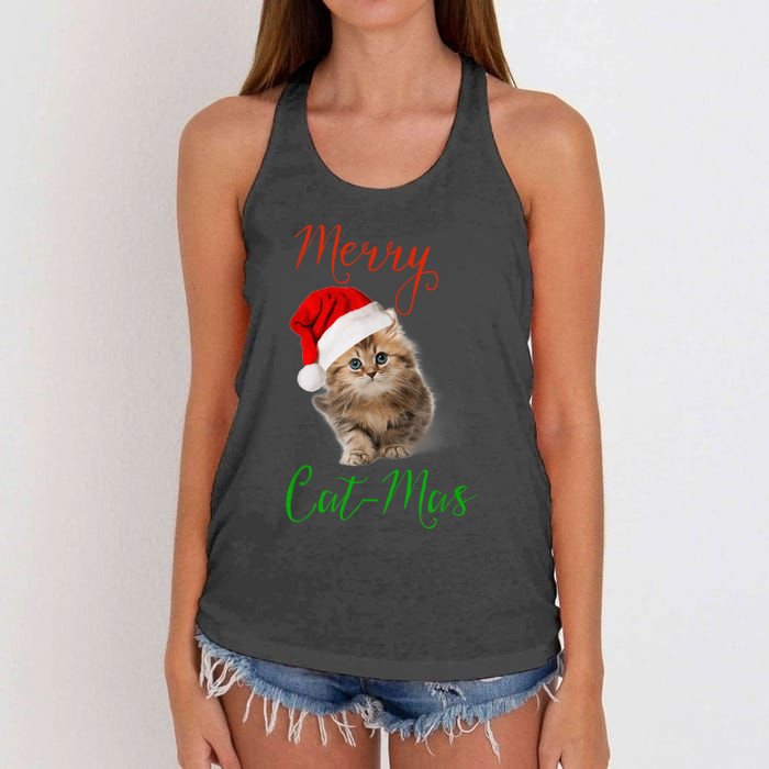 Merry Catmas Funny Christmas Holiday  Cat Kitten Women's Knotted Racerback Tank