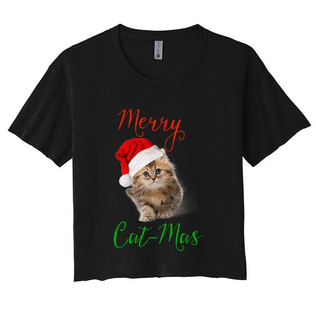 Merry Catmas Funny Christmas Holiday  Cat Kitten Crop Top