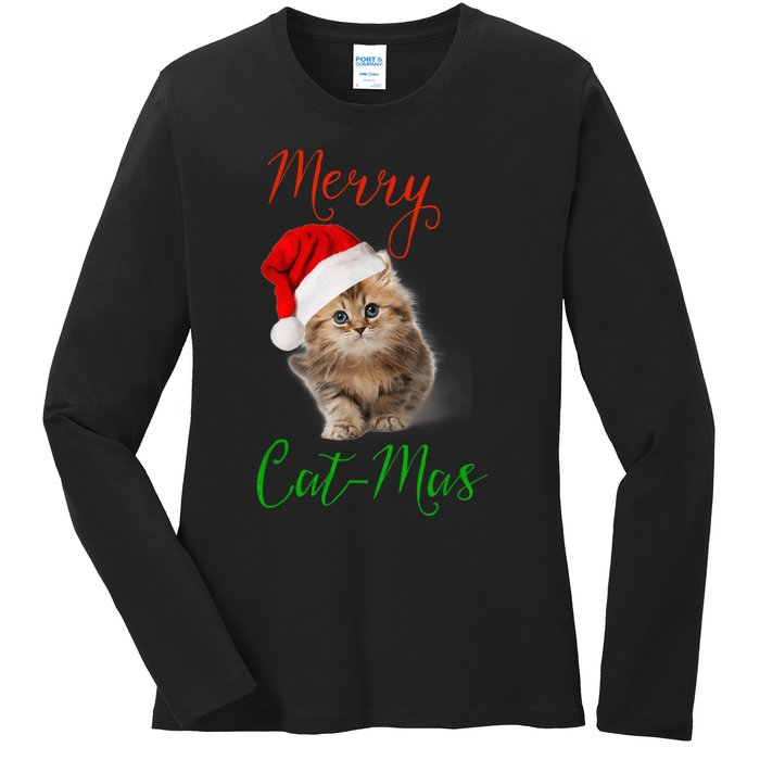 Merry Catmas Funny Christmas Holiday  Cat Kitten Ladies Long Sleeve Shirt