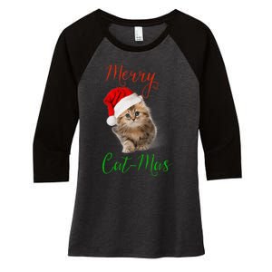 Merry Catmas Funny Christmas Holiday  Cat Kitten Women's Tri-Blend 3/4-Sleeve Raglan Shirt