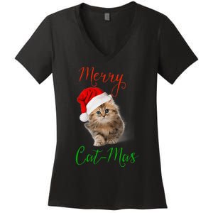 Merry Catmas Funny Christmas Holiday  Cat Kitten Women's V-Neck T-Shirt