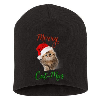 Merry Catmas Funny Christmas Holiday  Cat Kitten Short Acrylic Beanie