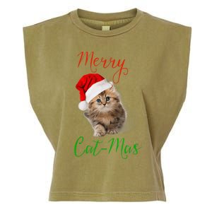 Merry Catmas Funny Christmas Holiday  Cat Kitten Garment-Dyed Women's Muscle Tee