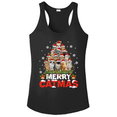 Meowy Catmas Funny Christmas Tree Lights Pajama Funny Gift Ladies PosiCharge Competitor Racerback Tank